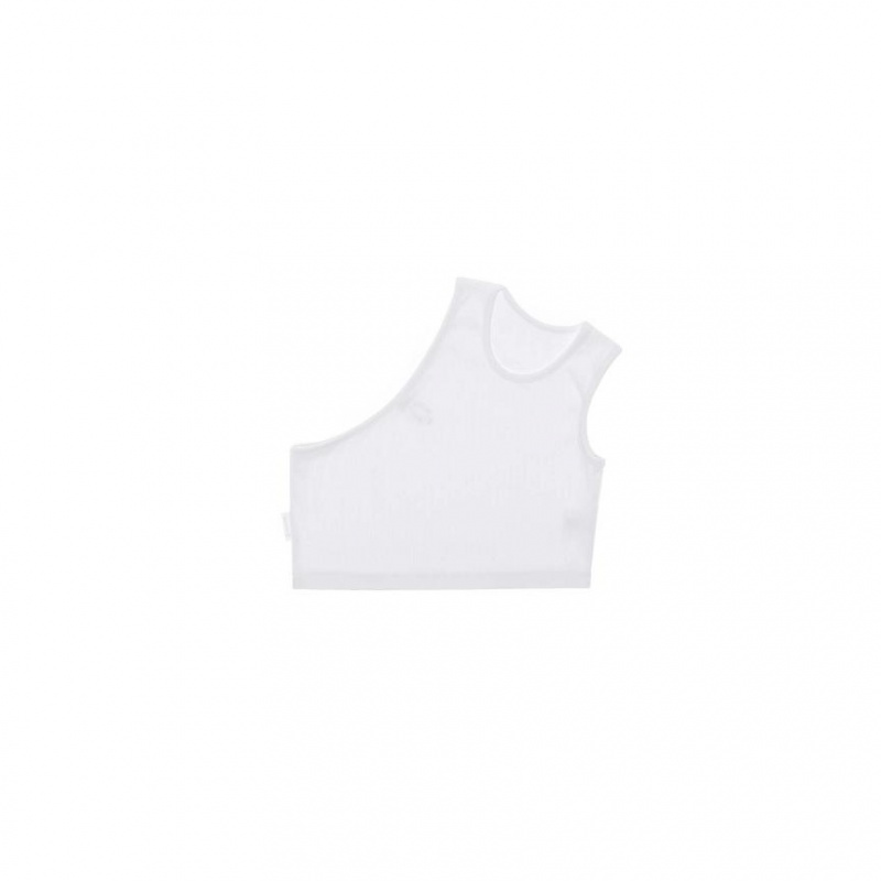 Telfar Rib Knits Cropped Half Tanktop Wit | NLEX3442